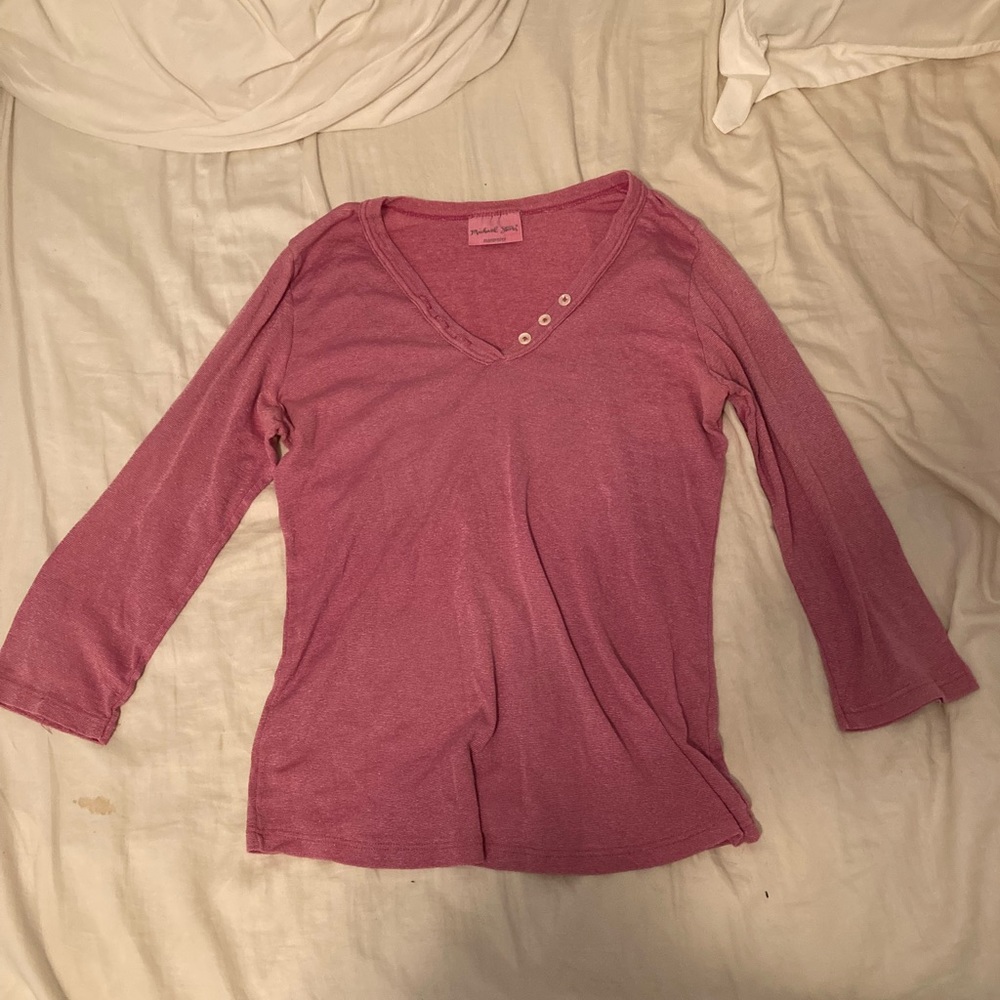 Pink 3/4 sleeve Michael Stars Maternity Top with button neckline